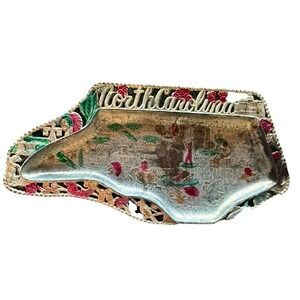 Vintage North Carolina State Souvenir Ashtray Metal Hand Painted Japan